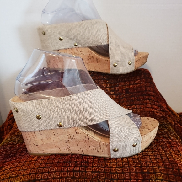 Lucky Brand Shoes - Lucky Brand Miller Cork Wedge Sandals. Color:Tan. Size 8M